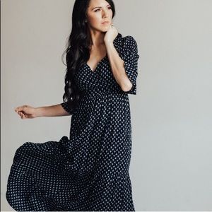 Fit and Flared Patterned Dress - Navy